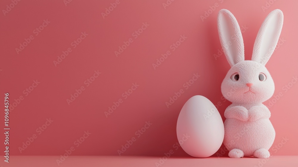 Curious Bunny Touching Pink Easter Egg Curious Bunny Touching Pink Easter Egg