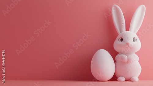 Curious Bunny Touching Pink Easter Egg