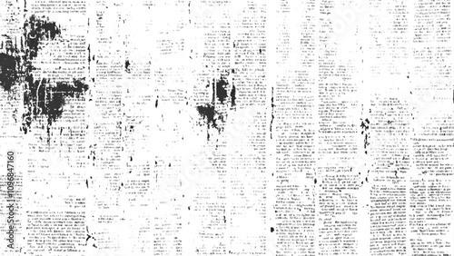 Vector white and black newspaper paper grunge vintage old aged texture. Vintage grunge newspaper collage background. Newspaper with old grunge vintage unreadable paper texture background.	
