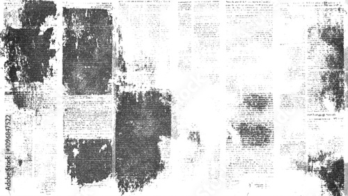 Vector white and black newspaper paper grunge vintage old aged texture. Vintage grunge newspaper collage background. Newspaper with old grunge vintage unreadable paper texture background.	

