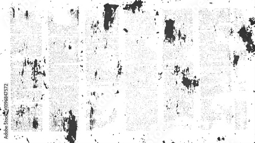Vector white and black newspaper paper grunge vintage old aged texture. Vintage grunge newspaper collage background. Newspaper with old grunge vintage unreadable paper texture background.	
