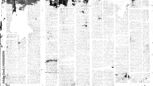 Vector white and black newspaper paper grunge vintage old aged texture. Vintage grunge newspaper collage background. Newspaper with old grunge vintage unreadable paper texture background.	
