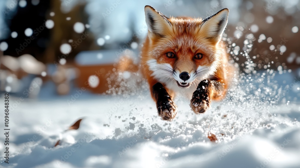 A majestic fox frolics happily through a snowy wonderland, perfectly capturing a moment of joy and spontaneity while enveloped in a bright, wintry ambiance. A majestic fox frolics happily through a snowy wonderland, perfectly capturing a moment of joy and spontaneity while enveloped in a bright, wintry ambiance.