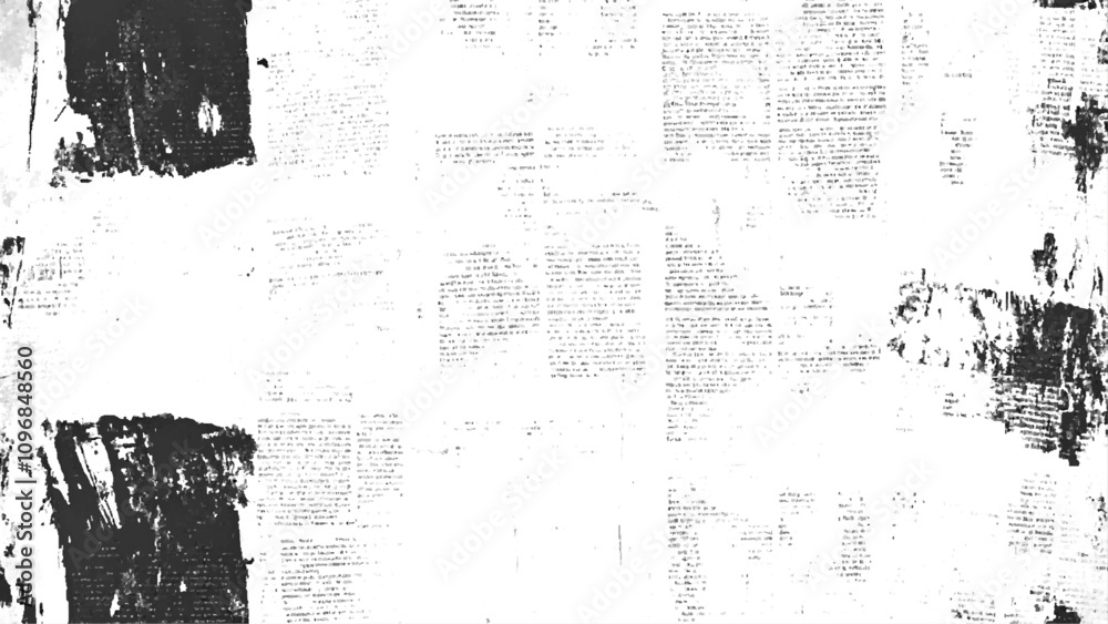 Obraz premium Vector white and black newspaper paper grunge vintage old aged texture. Vintage grunge newspaper collage background. Newspaper with old grunge vintage unreadable paper texture background. 