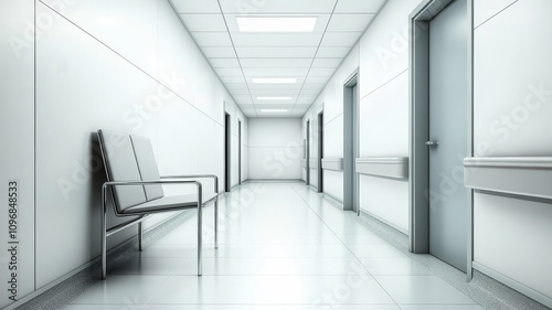 Modern Hospital Corridor and Waiting Room with Minimalist Design