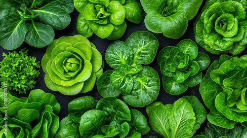 Fresh and Vibrant Collection of Various Green Leafy Vegetables Displayed on a Dark Background for Healthy Eating and Culinary Inspiration