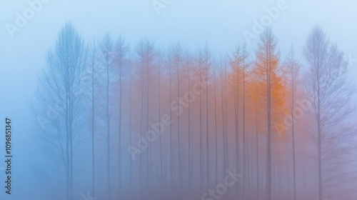 Misty forest with autumnal colors.