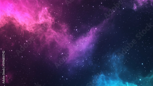 Digital dark space background with galaxies, stars and cold neon colors. photo