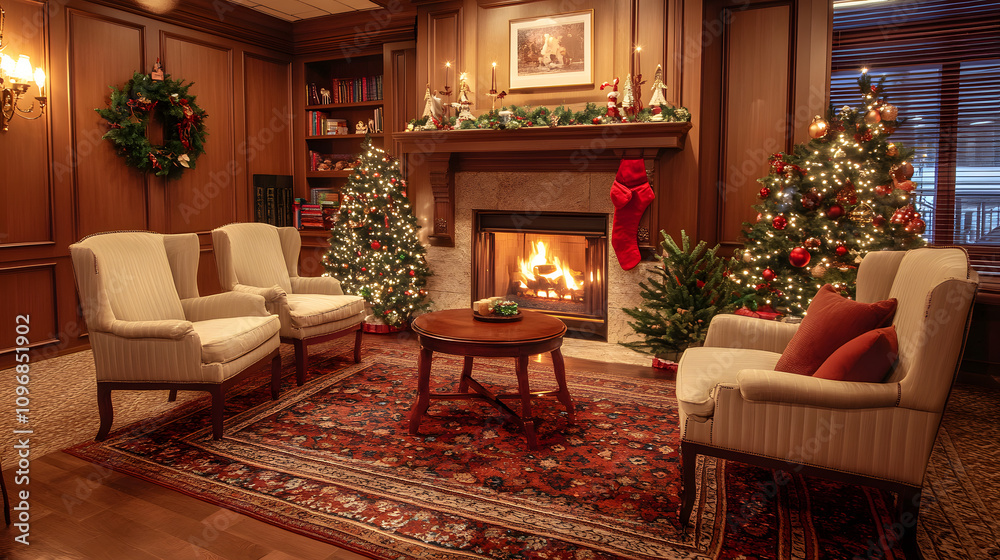 custom made wallpaper toronto digitalA cozy photo studio for family portraits featuring upholstered chairs a warm fireplace and seasonal decorations.