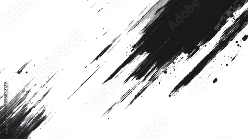 Abstract Grunge Splatter Line Pattern on white and transparent background. Dynamic black paint strokes on a white background, Abstract grunge texture of black paint. A layer for use in design.