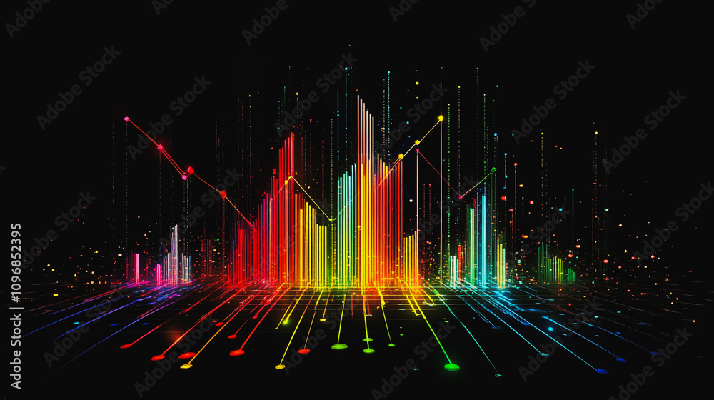 Abstract black background with Colorful charts and graphs with statistics to innovative analyze business potential and forecast future development of companies growth. Abstract black background with Colorful charts and graphs with statistics to innovative analyze business potential and forecast future development of companies growth.