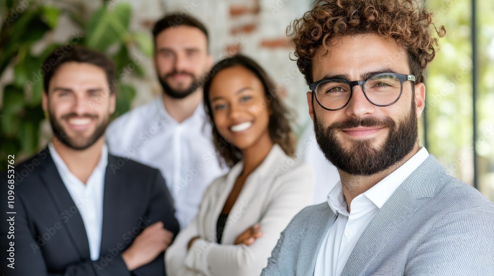 A diverse team of professionals confidently posing in a brightly lit office, representing diversity, teamwork, and forward-thinking in the contemporary business world. A diverse team of professionals confidently posing in a brightly lit office, representing diversity, teamwork, and forward-thinking in the contemporary business world.