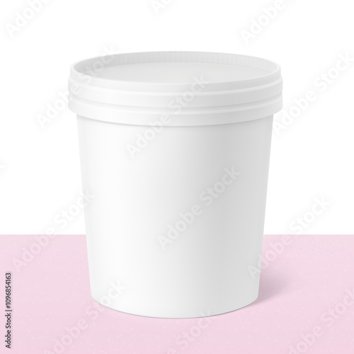 Realistic paper cup with lid mockup. Vector illustration isolated on white background. Can be used for ice cream, sour and foods. Perfect for easy customisation and editing your graphics. EPS10.