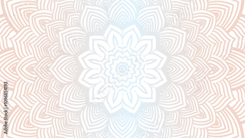 Round mandala on dreamy peach fuzz gradient background. Translucent mesh pattern in the form of a mandala. Mandala with floral patterns.Gradient background with round mandala.Vishal 