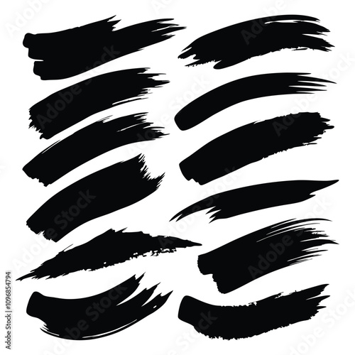 Abstract Black Brush Strokes Set: Rough Edges for Design	