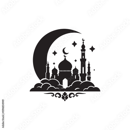 Black Color ramadan Silhouette Vector Illustration, Solid White Background 1.eps