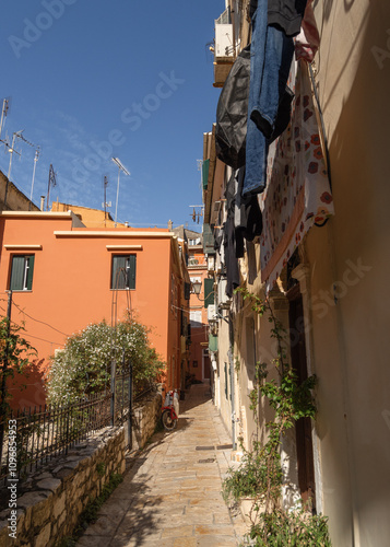 Fototapeta Naklejka Na Ścianę i Meble -  The narrow streets of the Old Town of Kerkyra on the island of Corfu in Greece