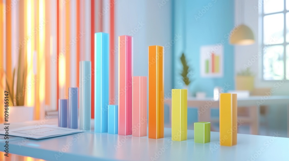 Vibrant 3D Bar Chart of Tech Company Quarterly Sales Over a Year Vibrant 3D Bar Chart of Tech Company Quarterly Sales Over a Year