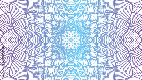 Round mandala on dreamy peach fuzz gradient background. Translucent mesh pattern in the form of a mandala. Mandala with floral patterns.Gradient background with round mandala.Vishal 