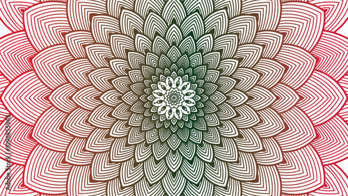Round mandala on dreamy peach fuzz gradient background. Translucent mesh pattern in the form of a mandala. Mandala with floral patterns.Gradient background with round mandala.Vishal 