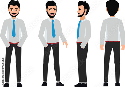 Office Boss Character Doing Different Poses Cartoon Vector