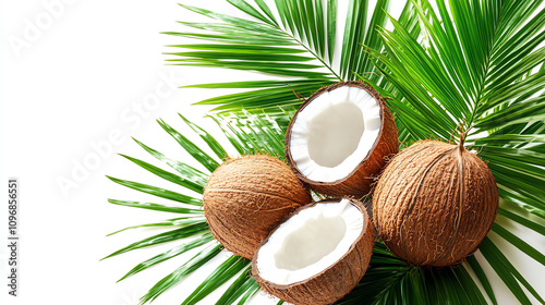 Palm tree with coconuts, tropical style, isolated on white background photo