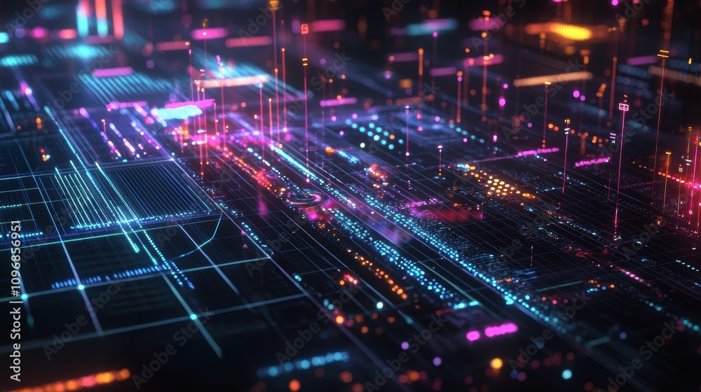 Futuristic 3D Scatter Plot of AI Integration and Productivity Across Industries Futuristic 3D Scatter Plot of AI Integration and Productivity Across Industries
