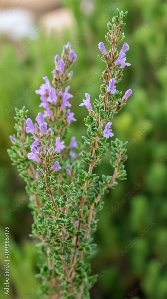 close-up shot of thyme flowers with green environment close-up shot of thyme flowers with green environment
