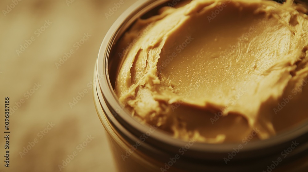 Close-Up of Peanut Butter in Jar with Oil Separation Close-Up of Peanut Butter in Jar with Oil Separation