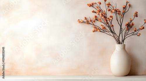 Minimalist White Frame with Dry Twigs in Vase on Shelf