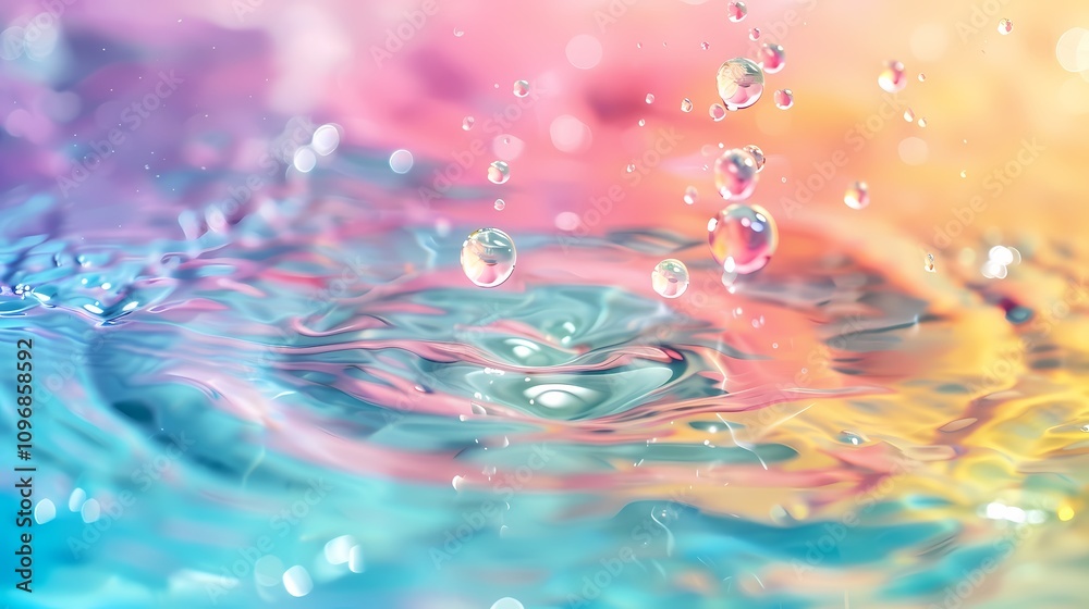 Rainbow-colored water drop ripple foam illustration poster background Rainbow-colored water drop ripple foam illustration poster background