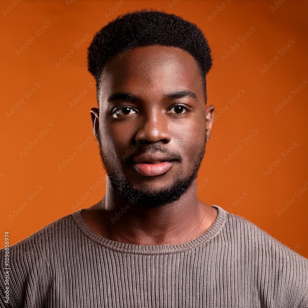 close up of handsome American man on orange studio background close up of handsome American man on orange studio background
