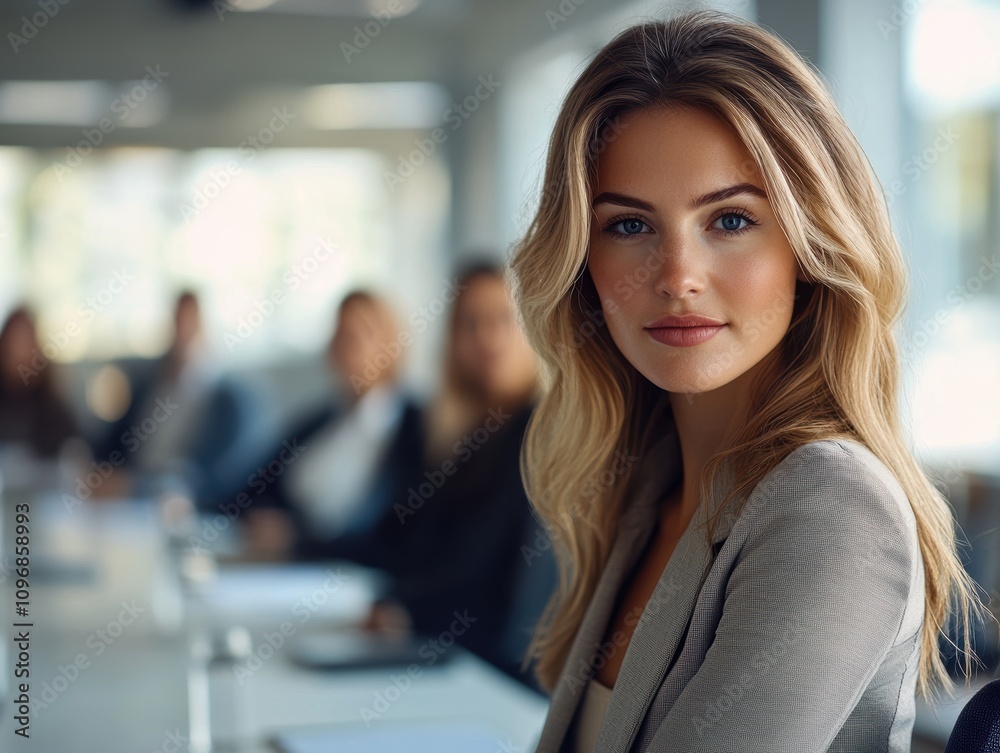 A confident woman in a business meeting, engaged and focused. A confident woman in a business meeting, engaged and focused.