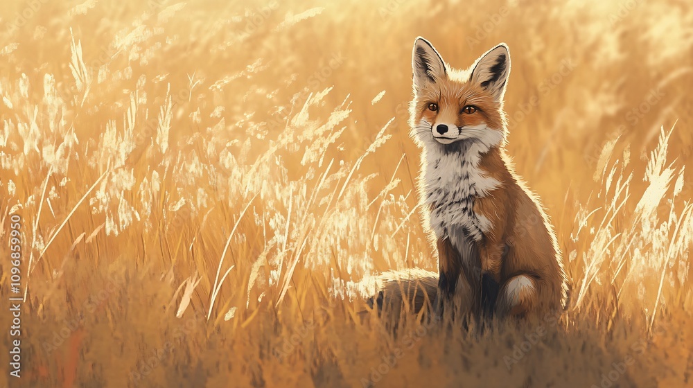 Obraz premium Majestic Red Fox in Golden Hour Meadow