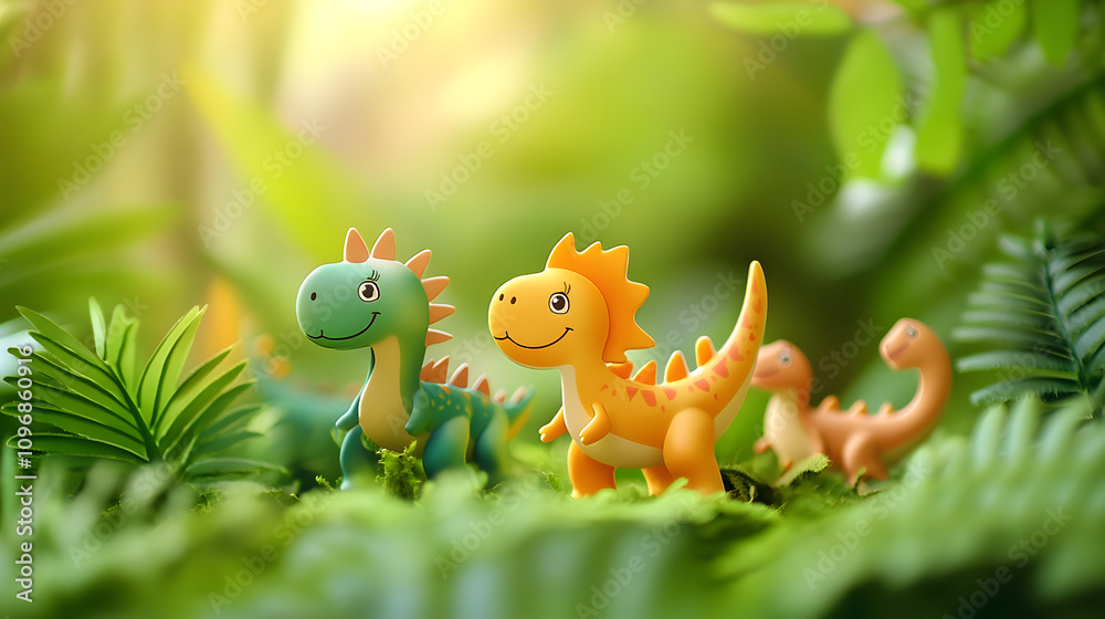 A kids birthday card with cartoon dinosaurs a jungle theme and bright happy colors. A kids birthday card with cartoon dinosaurs a jungle theme and bright happy colors.