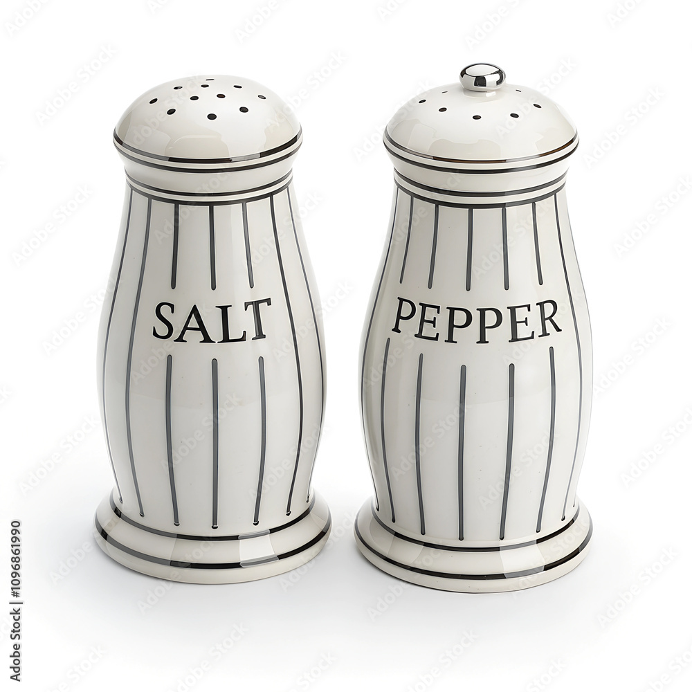 Classic Ceramic Salt and Pepper Shaker Set with Striped Design