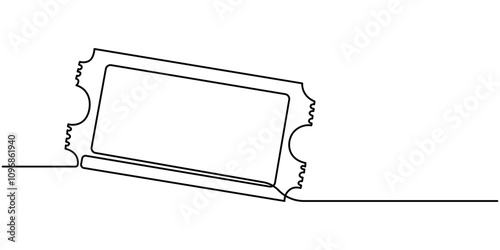 Continuous one line drawing cinema ticket. Vintage cinema ticket isolated on a white background. Vector illustration, Cinema tickets seamless texture for your background with trendy line art style.