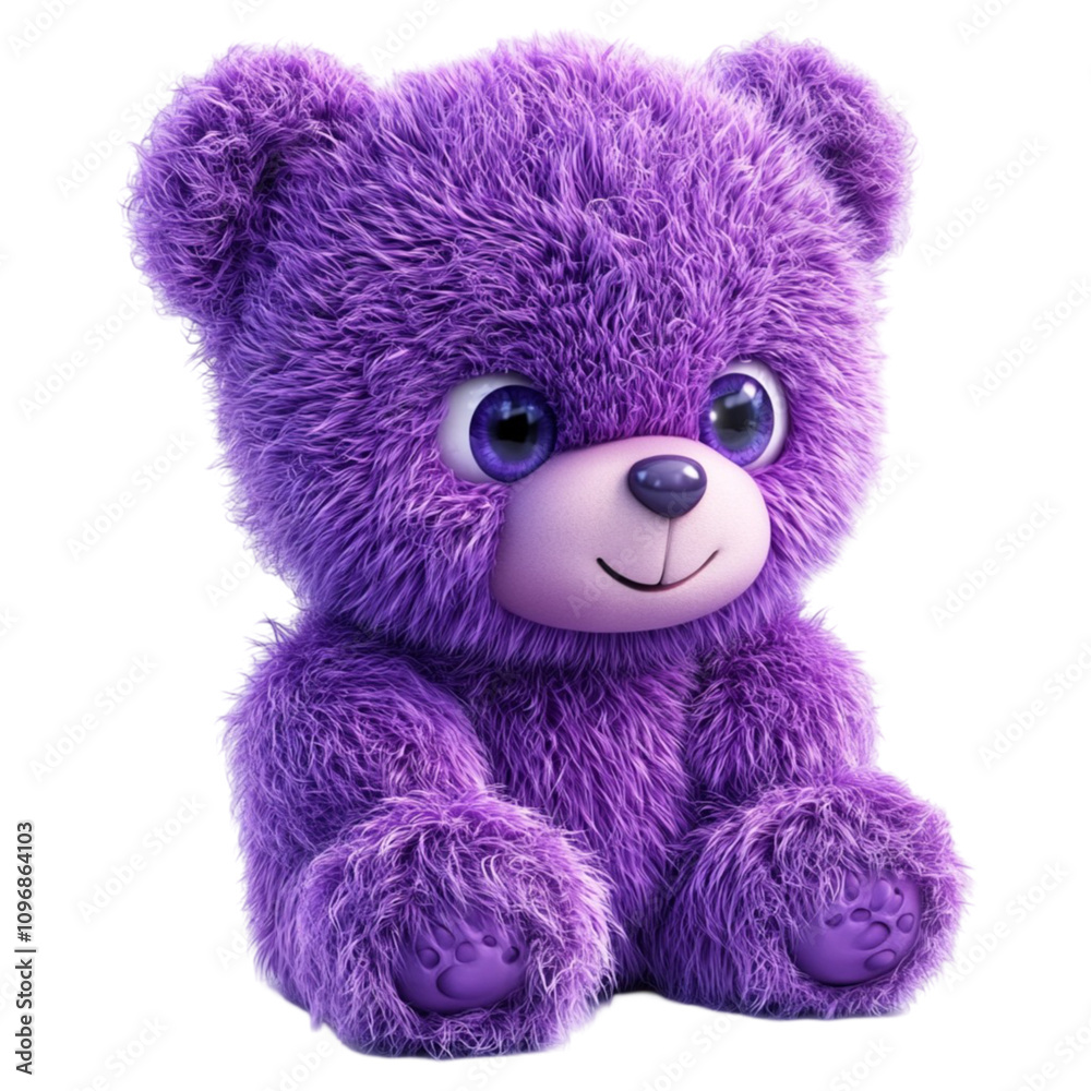 Fototapeta premium Neon Purple Teddy Bear Digital Art for Nursery Isolated on White Transparent Background 