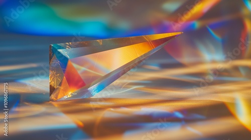 An abstract photo of a crystal prism refracting light into a spectrum of colors, with the surrounding area blurred to highlight the sharp, vibrant refractions. 32k, full ultra hd, high resolution