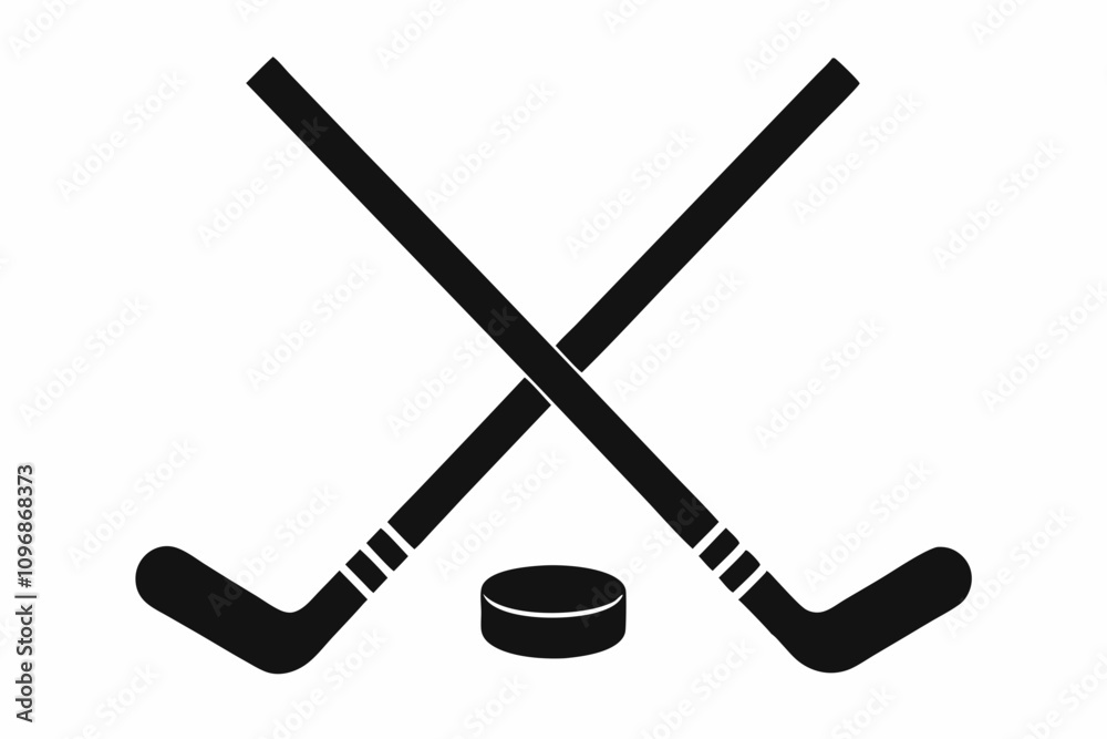 Hockey icon, Two Crossed Hockey Sticks With Puck Vector, Hockey Stick Icon