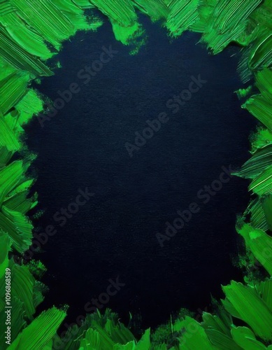 A green frame with a black background, frame , space for text