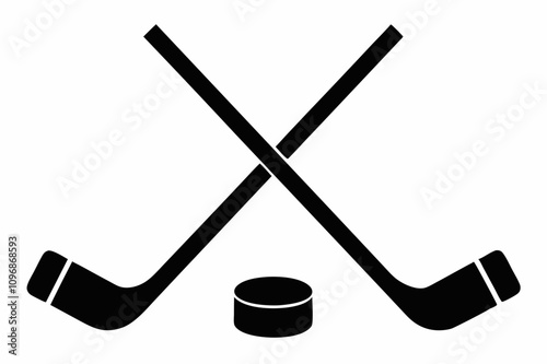 Hockey icon, Two Crossed Hockey Sticks With Puck Vector, Hockey Stick Icon