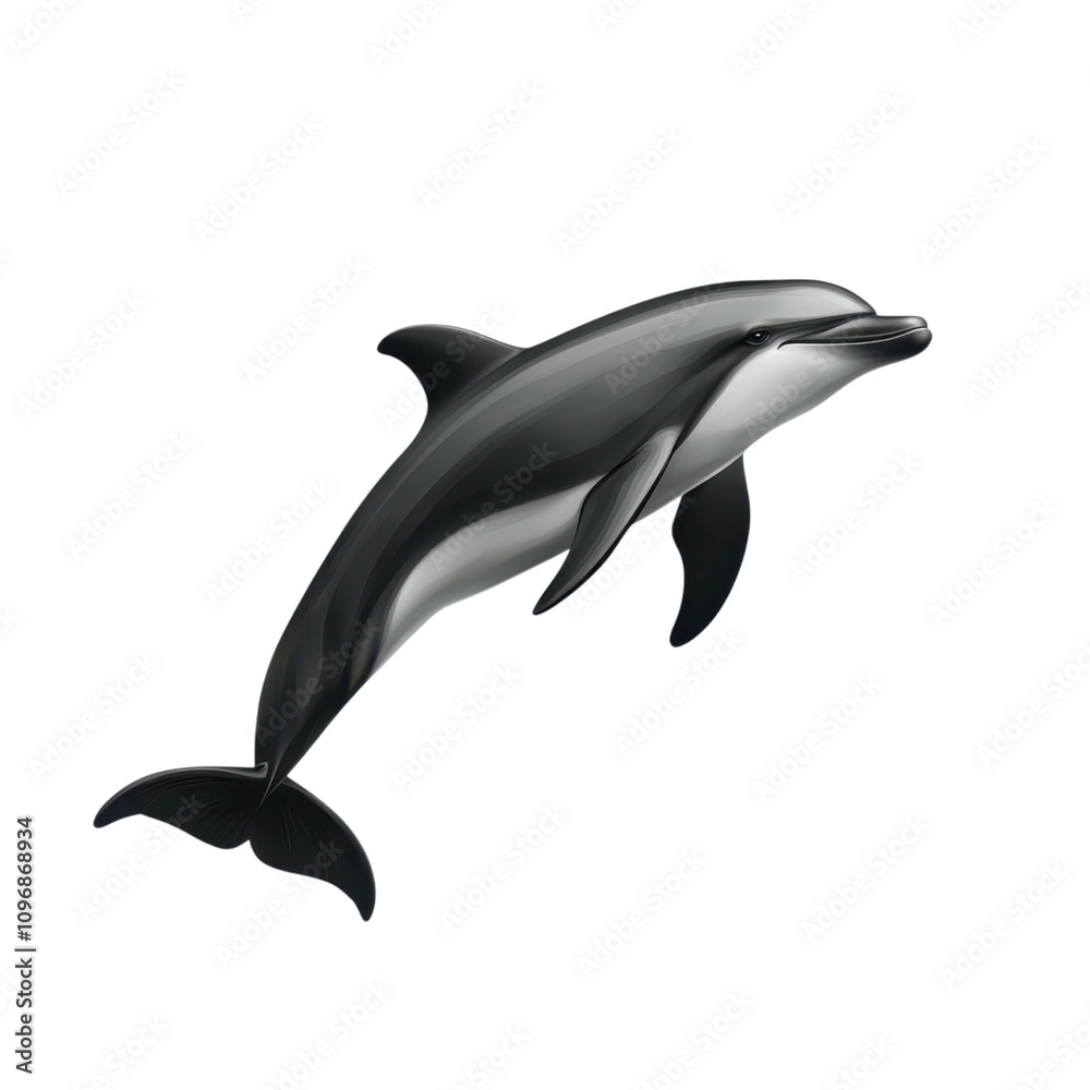 Fototapeta premium A sleek dolphin gracefully swims, showcasing its streamlined body and playful nature, representing intelligence and agility in the ocean.
