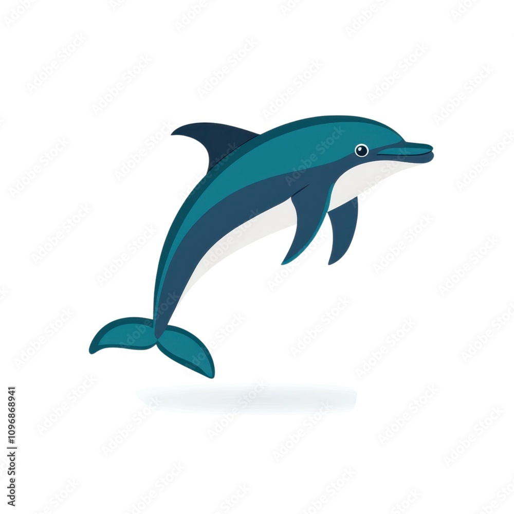 Obraz premium A playful dolphin illustration, featuring a sleek blue and teal design, swimming gracefully.
