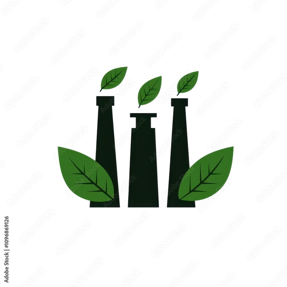 A graphic of three factory smokestacks with green leaves, symbolizing eco-friendly manufacturing and sustainability. A graphic of three factory smokestacks with green leaves, symbolizing eco-friendly manufacturing and sustainability.