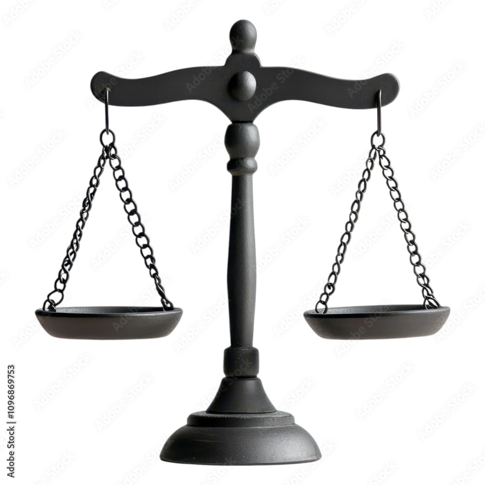 A simple, black balance scale symbolizing justice, fairness, and equality, with two suspended pans for weighing. A simple, black balance scale symbolizing justice, fairness, and equality, with two suspended pans for weighing.