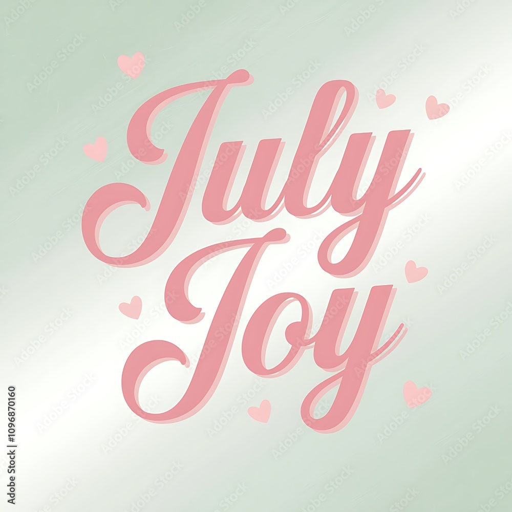 July Joy A Pink Calligraphic Design With Hearts July Joy A Pink Calligraphic Design With Hearts