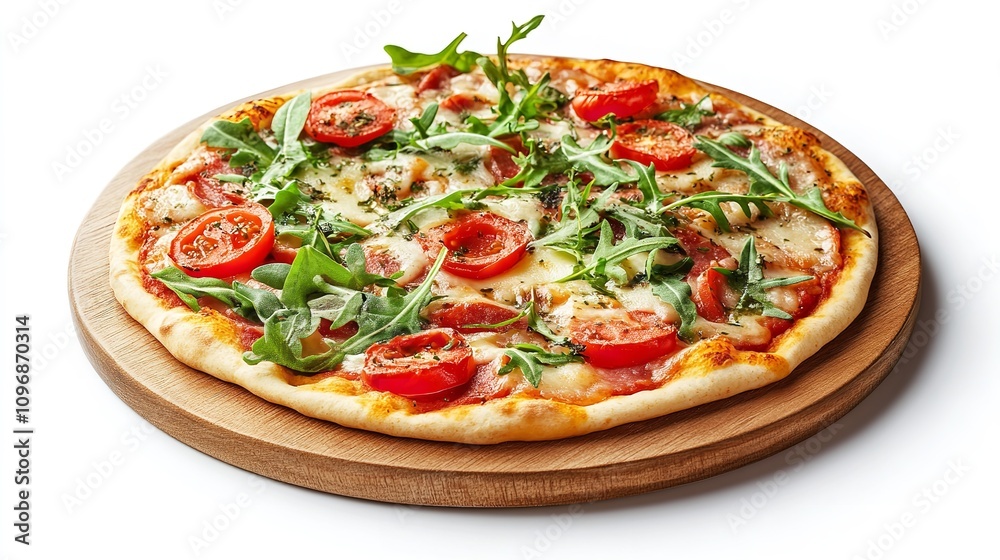 Fresh Quattro Formaggi pizza on a plate with golden cheese, isolated on a white background, vibrant ingredients on a wooden table Fresh Quattro Formaggi pizza on a plate with golden cheese, isolated on a white background, vibrant ingredients on a wooden table
