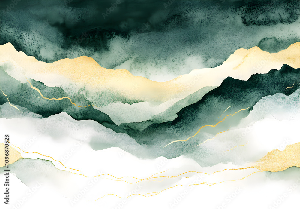 Abstract dark green and gold watercolor. Abstract dark green and gold watercolor.