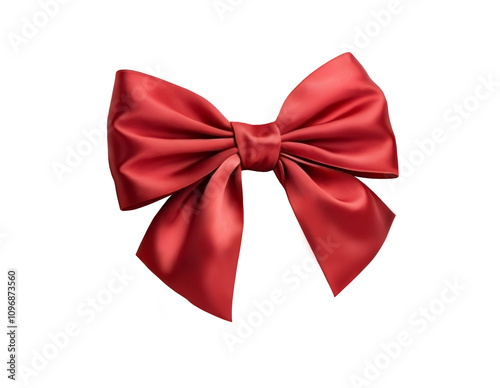 Luxurious satin red bow, transparent background, PNG